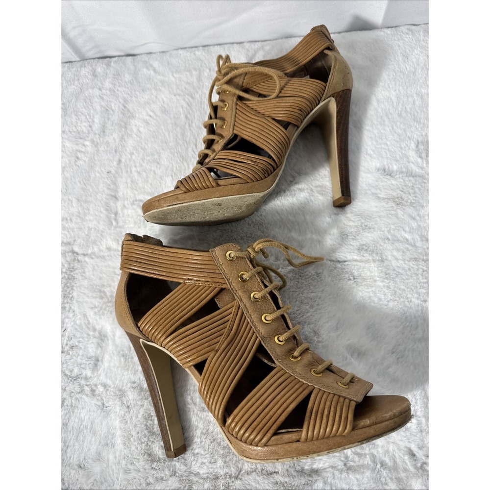 BCBG Max Azria  HEELS TAN Lace Up Size 8.5 B